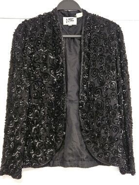 Beaded Black Open Front Jacket